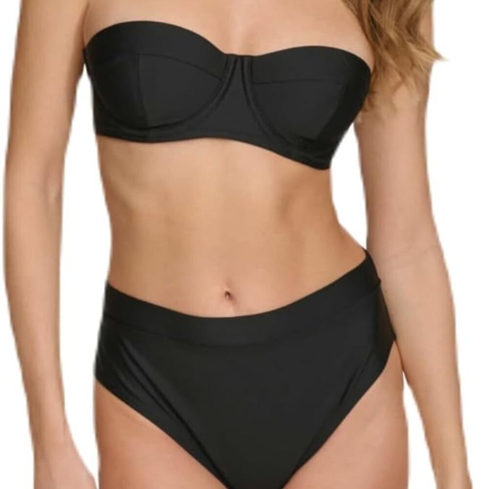DKNY Women's Bikini Set ̶ Molded Bandeau Bikini Top & Mid Rise Bottom